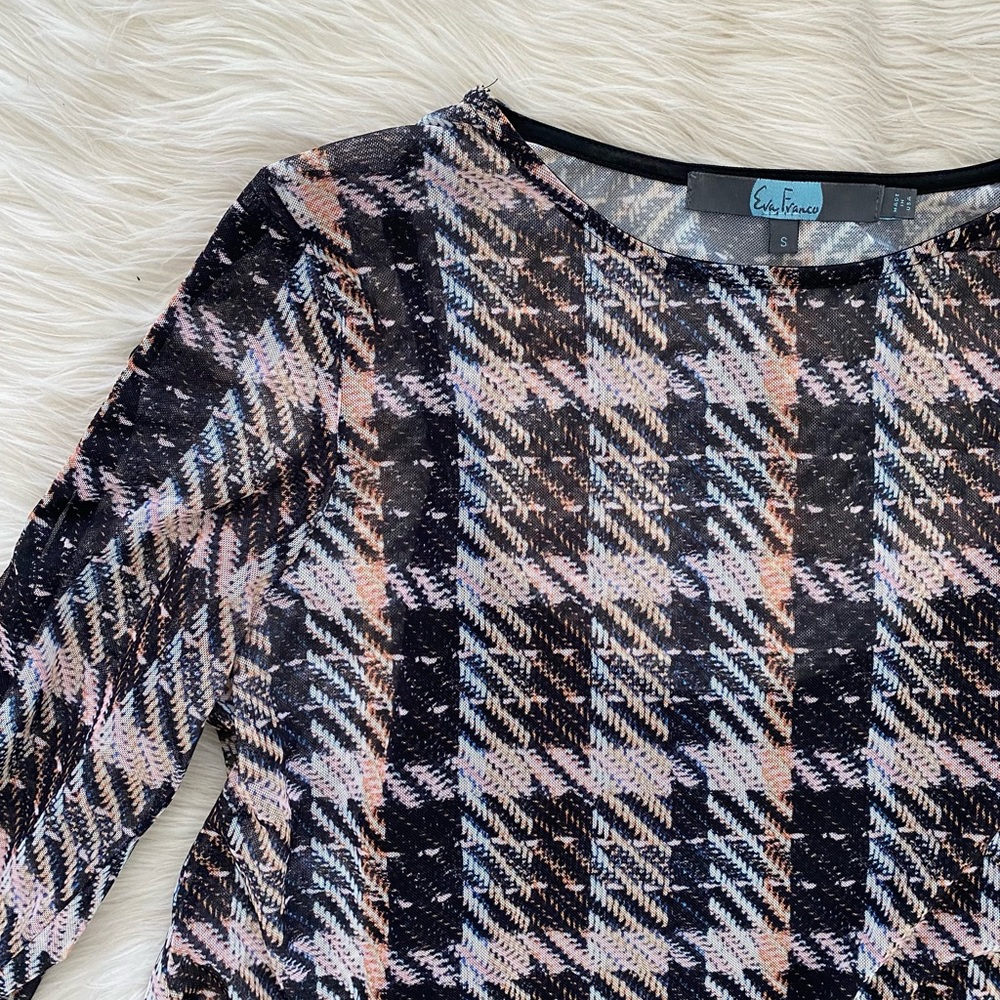 Eva Franco Anthropologie Black Pink Plaid Mesh Cut Out Sleeve Belinda Top Shirt - Picture 3 of 12